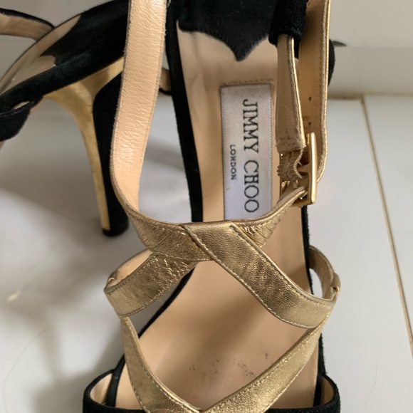 Jimmy Choo Suede Gold and Black Sandal Size 39 - Picture 3 of 3